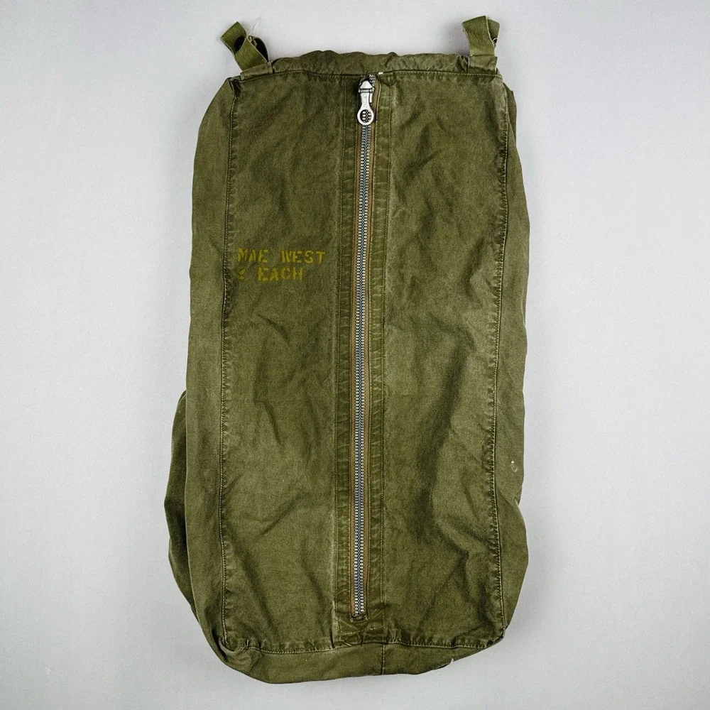 Vintage US Military Mae West Life Preserver Carry Bag 1950s 1960s Olive Drab USA
